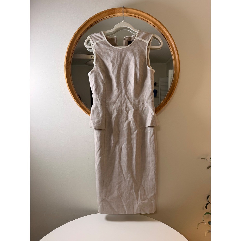 J. Crew Sheath Dress Women 2 Beige Excellent Peplum Contrast Trim 365 Wool Blend